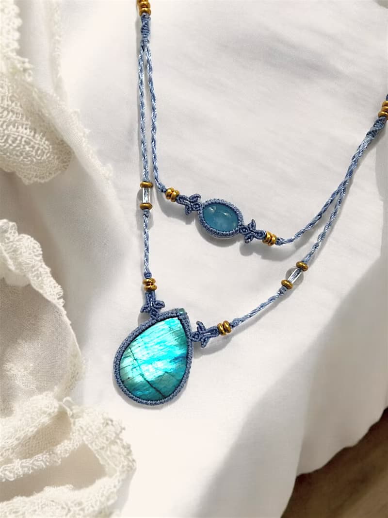 Crystoria Stone | Macrame | 南美蠟線 | 項鍊 | 拉長石+月亮石