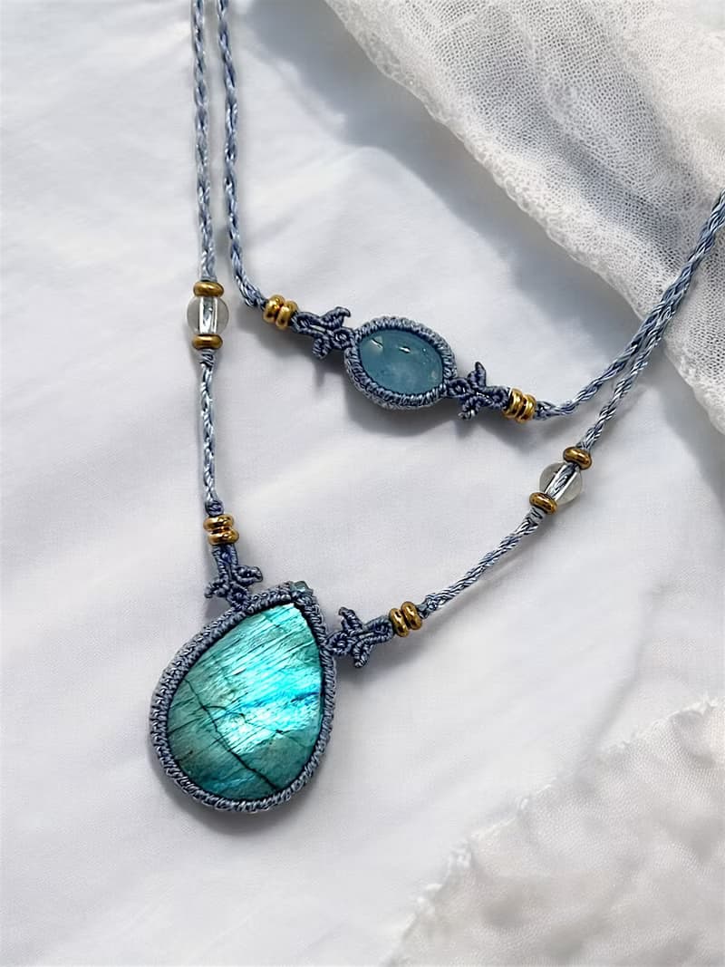 Crystoria Stone | Macrame | 南美蠟線 | 項鍊 | 拉長石+月亮石