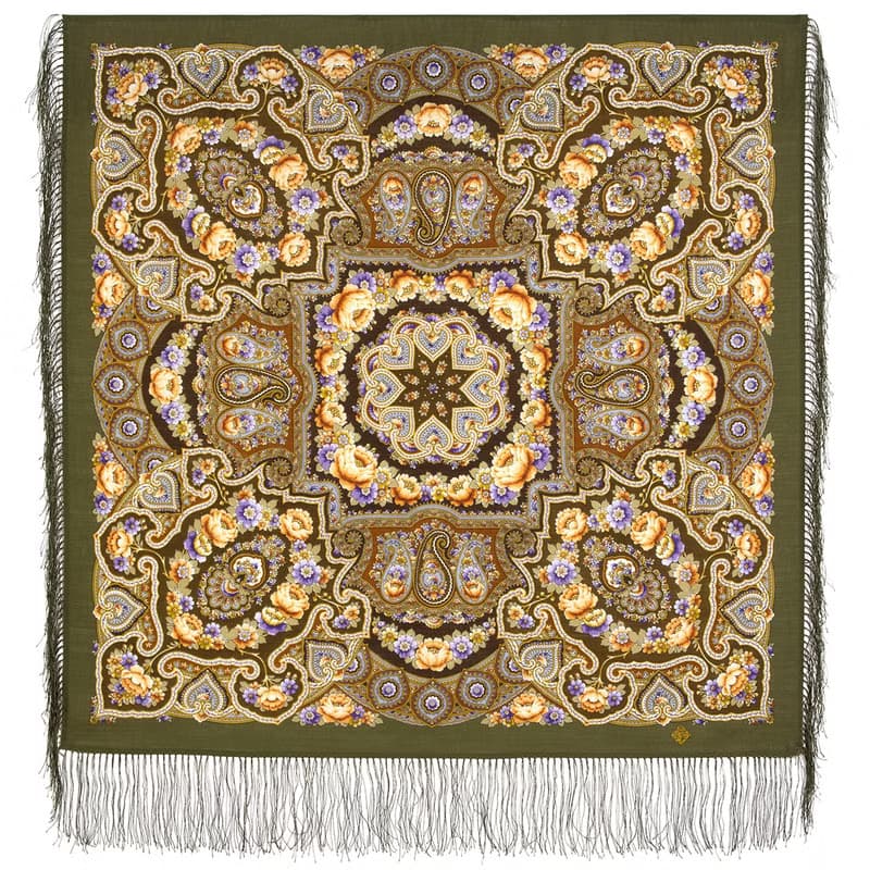 Authentic Pavlovo Posad Russian Shawl Scarf Soft 100% Wool 89x89 cm 2003-9