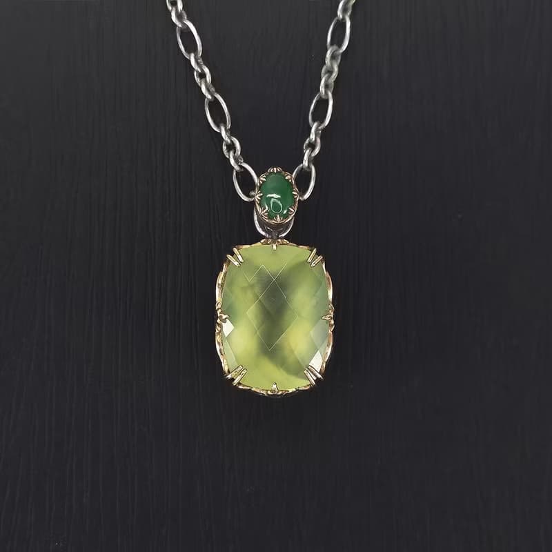 鏤空蕾絲設計宮廷風格吊墜 - 葡萄石.翡翠.14K金.S925銀