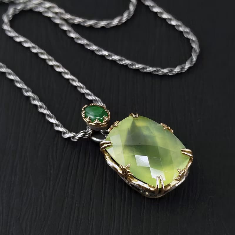 鏤空蕾絲設計宮廷風格吊墜 - 葡萄石.翡翠.14K金.S925銀