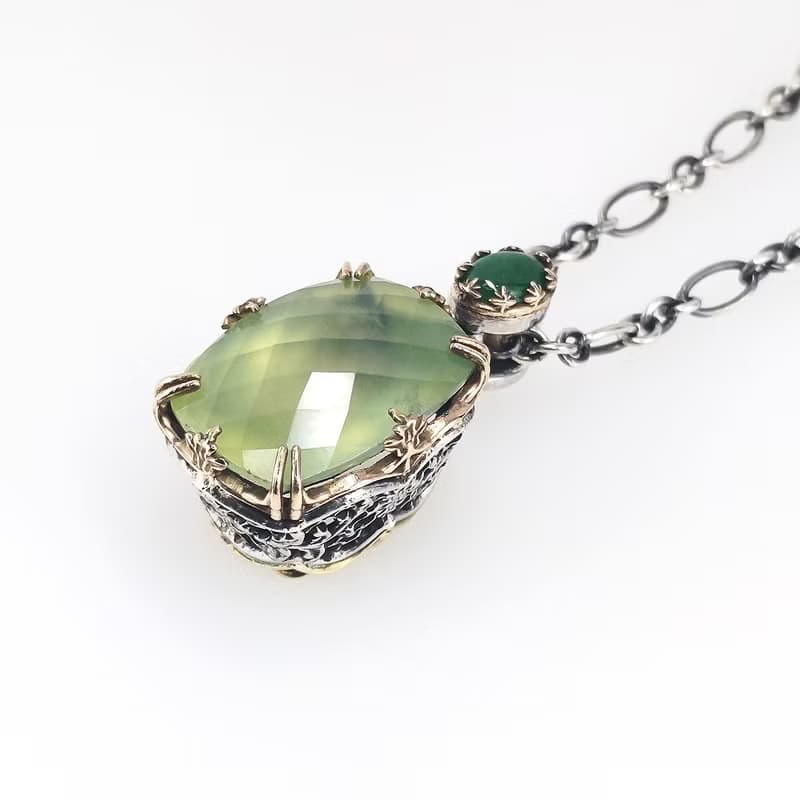 鏤空蕾絲設計宮廷風格吊墜 - 葡萄石.翡翠.14K金.S925銀