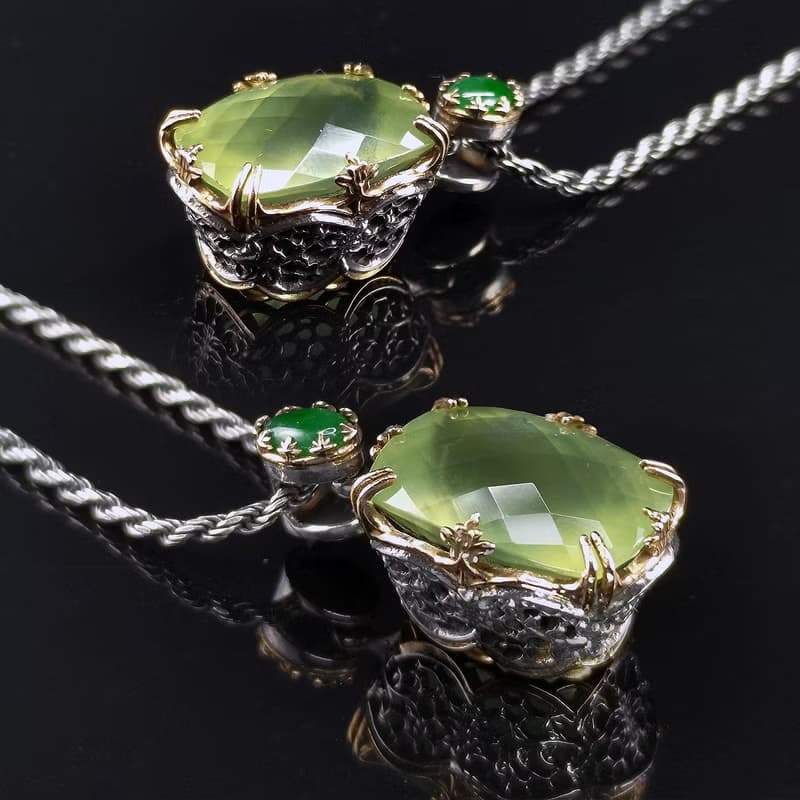 鏤空蕾絲設計宮廷風格吊墜 - 葡萄石.翡翠.14K金.S925銀