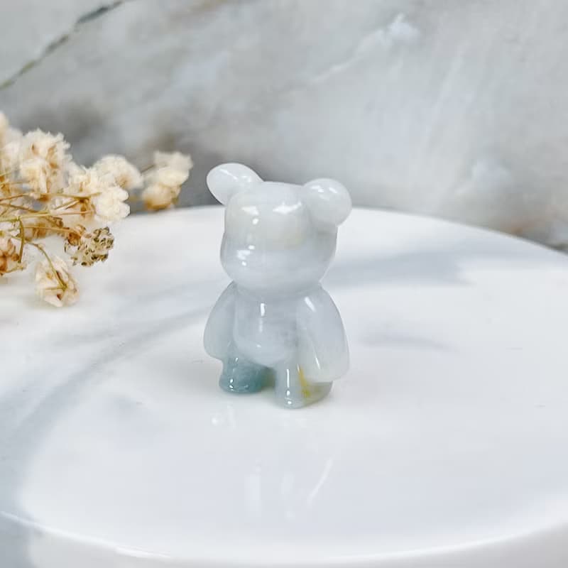 【熊熊玉見你】飄花翡翠可愛小熊擺飾 | 天然緬甸玉翡翠A貨|送禮