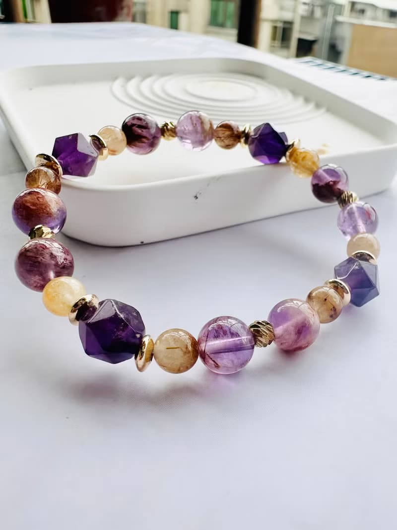 紫水晶、紫幽靈、彩髮晶天然水晶手鍊/ 招貴人、旺事業、招財運