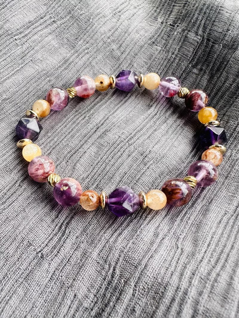 紫水晶、紫幽靈、彩髮晶天然水晶手鍊/ 招貴人、旺事業、招財運