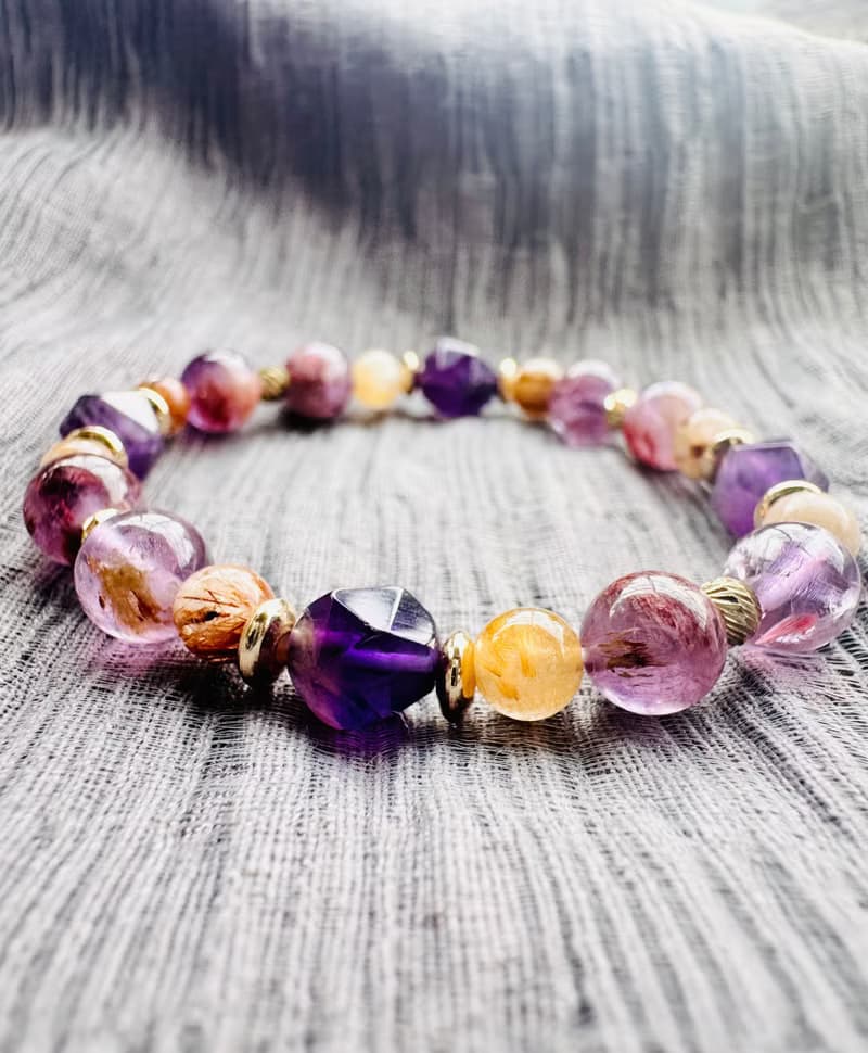 紫水晶、紫幽靈、彩髮晶天然水晶手鍊/ 招貴人、旺事業、招財運