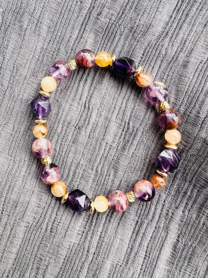 紫水晶、紫幽靈、彩髮晶天然水晶手鍊/ 招貴人、旺事業、招財運