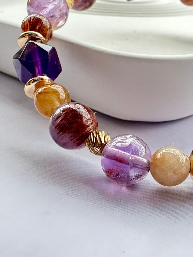 紫水晶、紫幽靈、彩髮晶天然水晶手鍊/ 招貴人、旺事業、招財運