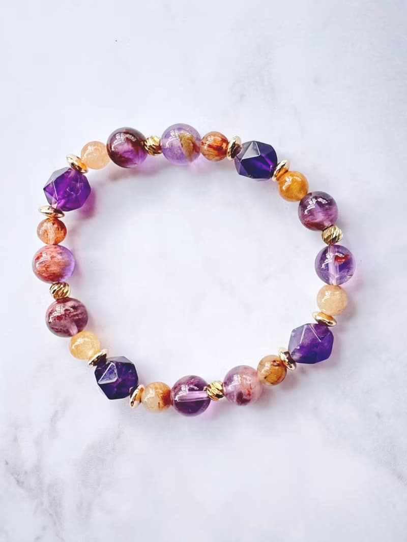 紫水晶、紫幽靈、彩髮晶天然水晶手鍊/ 招貴人、旺事業、招財運