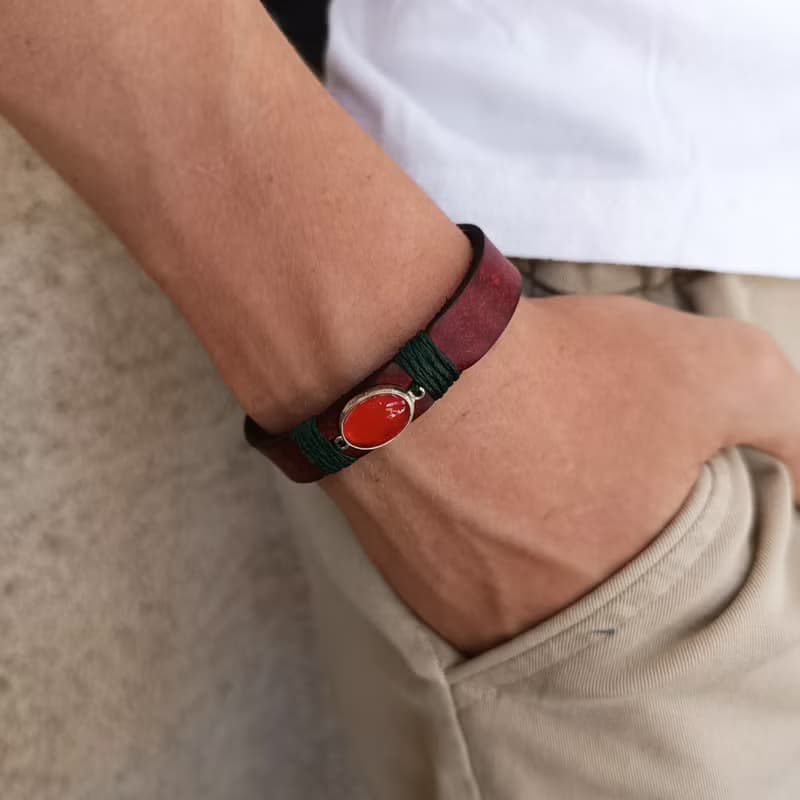 Rooted Glow Cherry Agate Wrap Leather Bracelet - Sterling Silver, Red & Green