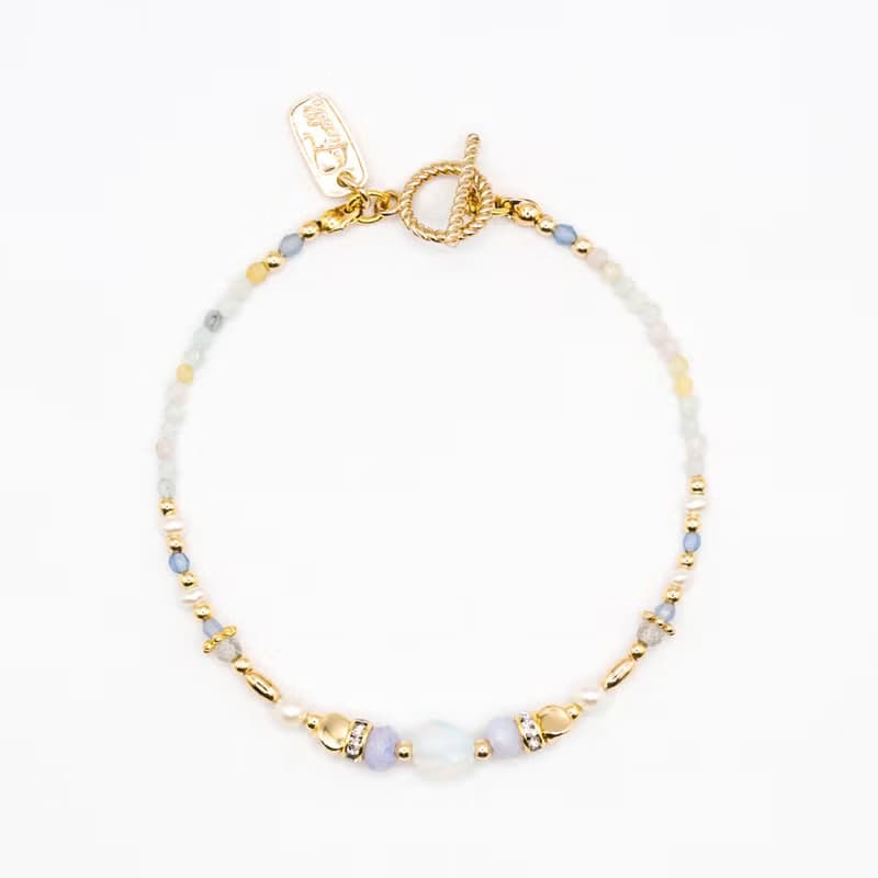 愛情 x 蛋白石 摩根石 拉長石 珍珠 藍玉髓 OT扣【午後邂逅】手鍊