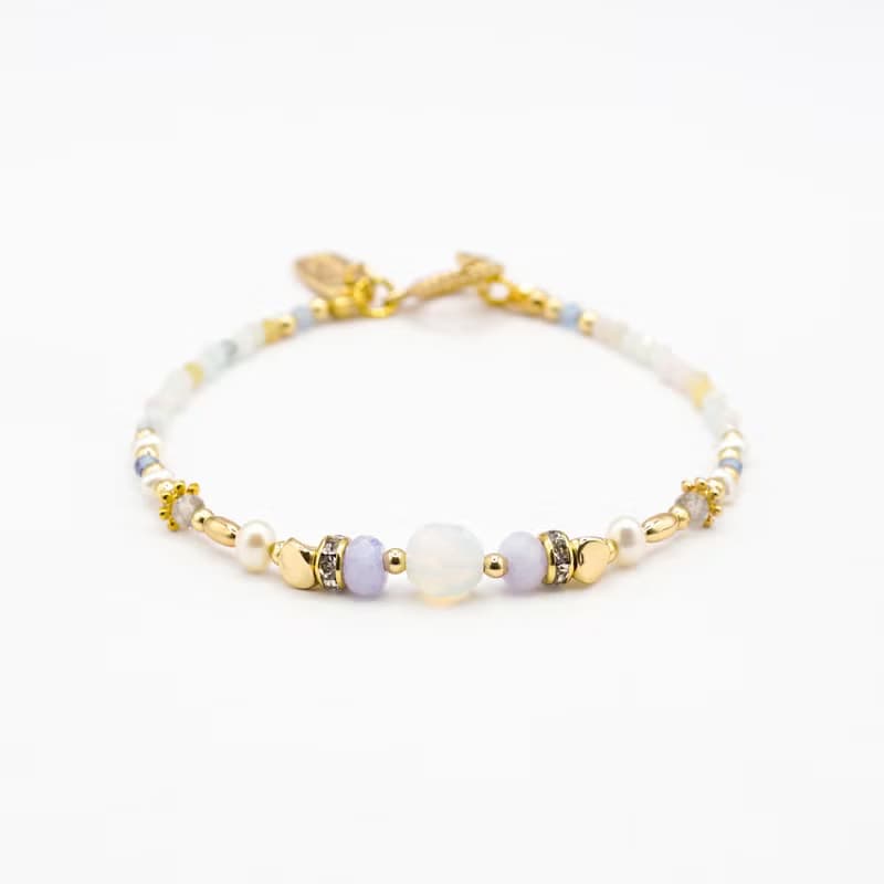 愛情 x 蛋白石 摩根石 拉長石 珍珠 藍玉髓 OT扣【午後邂逅】手鍊
