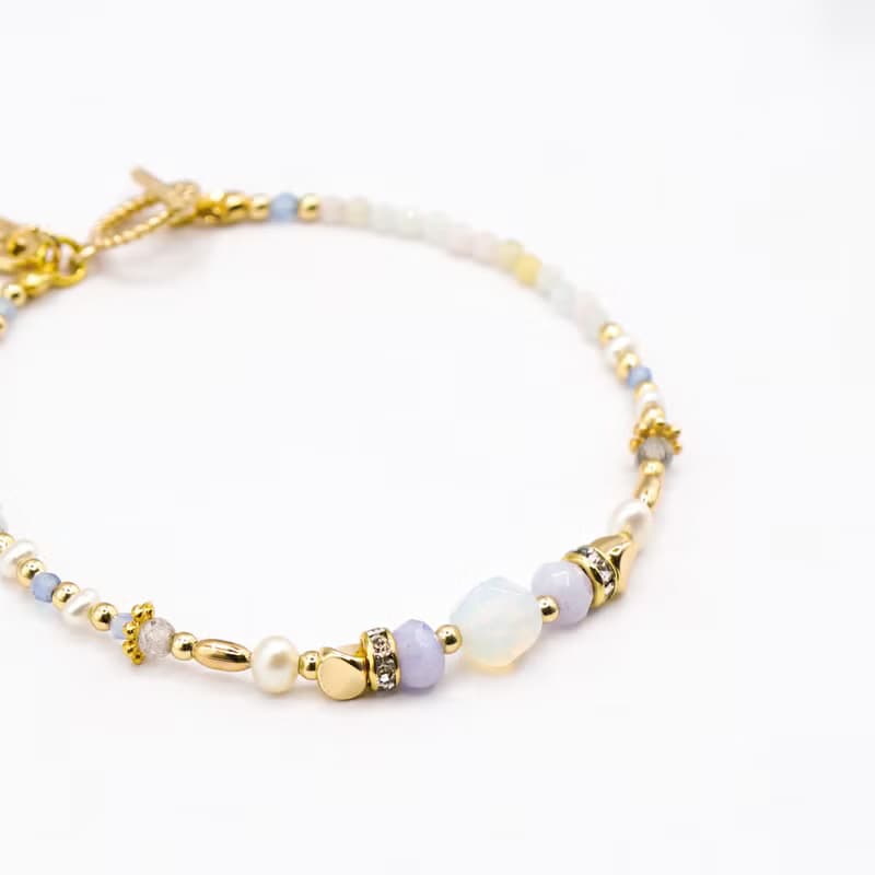 愛情 x 蛋白石 摩根石 拉長石 珍珠 藍玉髓 OT扣【午後邂逅】手鍊