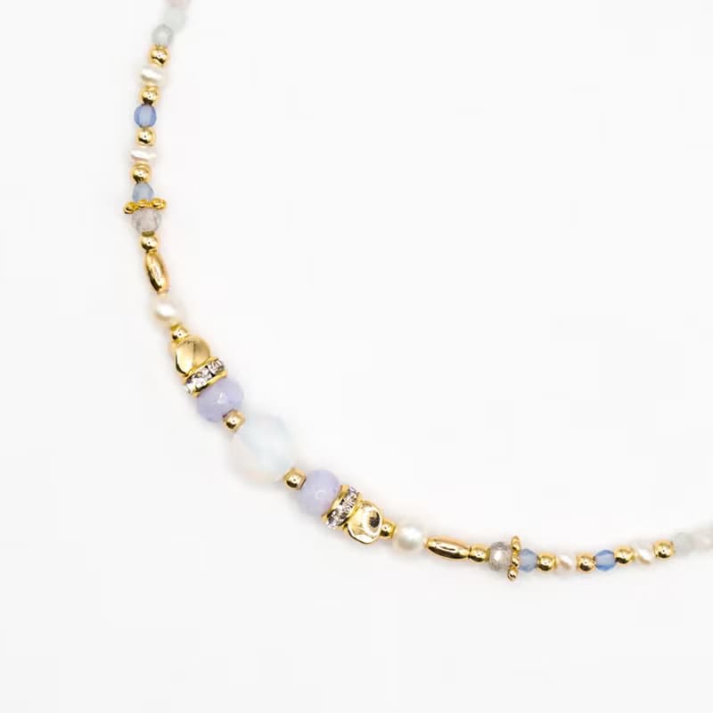 愛情 x 蛋白石 摩根石 拉長石 珍珠 藍玉髓 OT扣【午後邂逅】手鍊