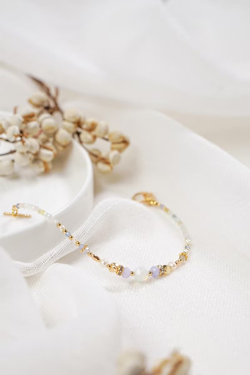 愛情 x 蛋白石 摩根石 拉長石 珍珠 藍玉髓 OT扣【午後邂逅】手鍊