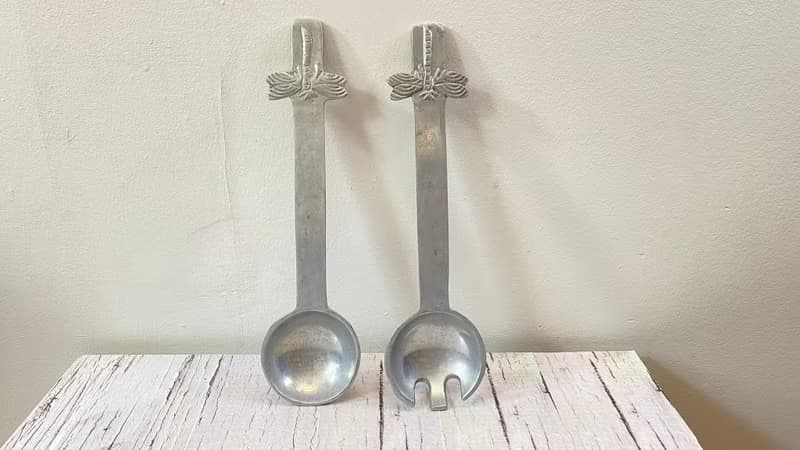 老式沙拉湯匙和湯匙套裝 2 件套鋁製餐叉和勺子