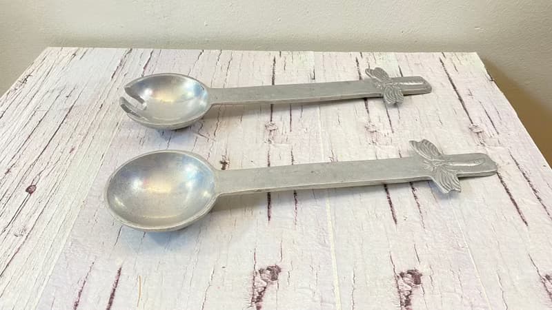 老式沙拉湯匙和湯匙套裝 2 件套鋁製餐叉和勺子