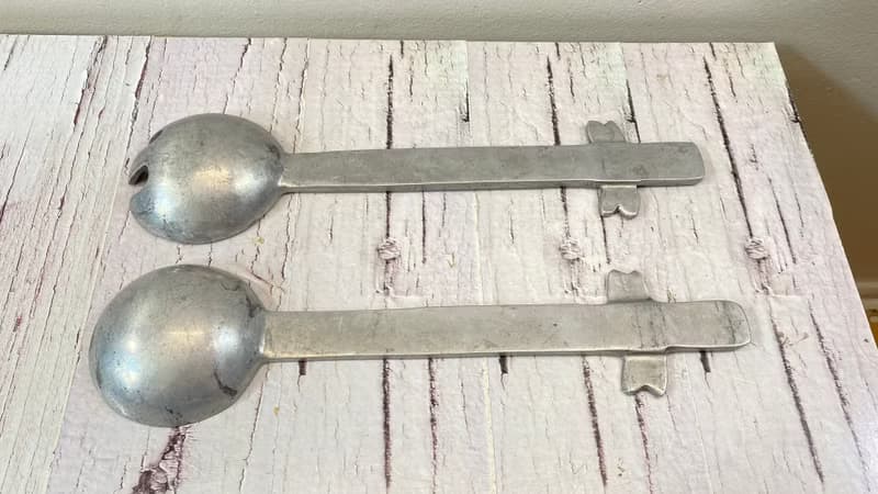 老式沙拉湯匙和湯匙套裝 2 件套鋁製餐叉和勺子