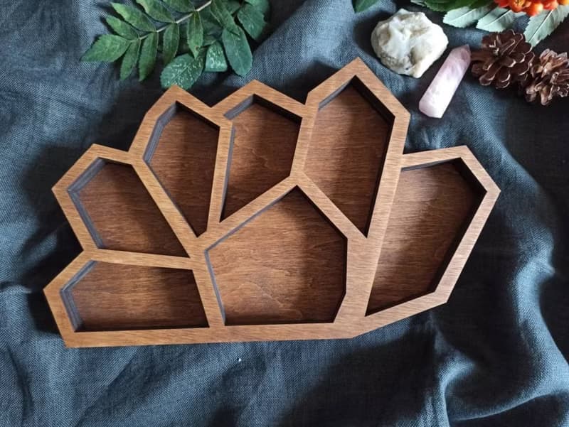 Wooden tray organizer to display jewelry, crystal, trinket storage.