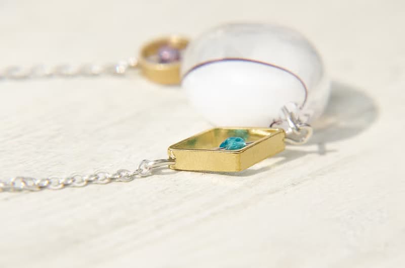 情人節禮物 / 幾何風 / 法式條紋口吹玻璃項鍊 短鏈 長鏈 鎖骨鍊 - 白巧克力 + 幾何黃銅