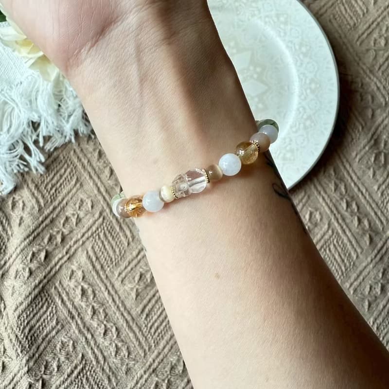 小清新白水晶貔貅彈性手鍊