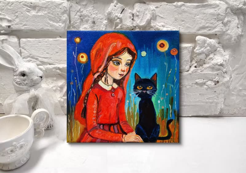 Little Girl  Painting Original Art Small  Oil Painting on Canvas 15sm by15sm