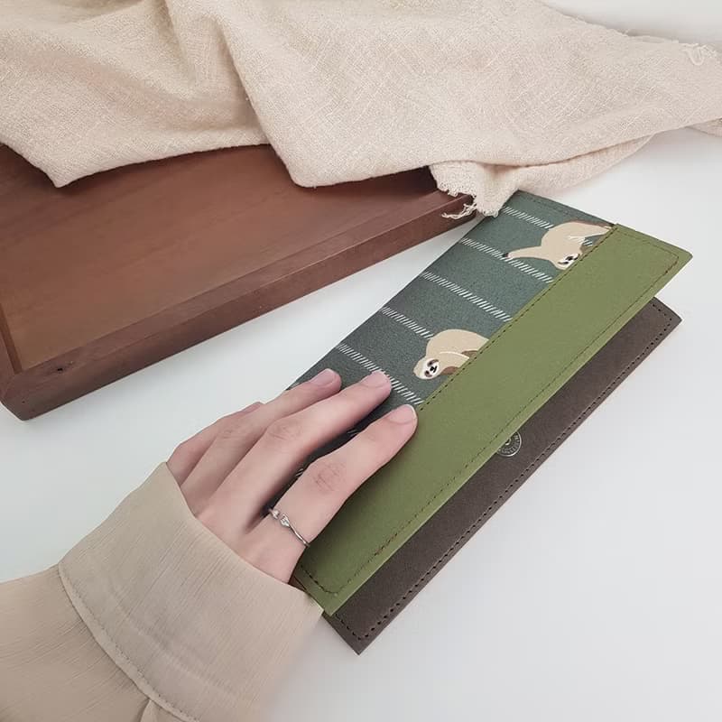 樹懶 韓國布 水洗牛皮紙夾 長夾 錢包