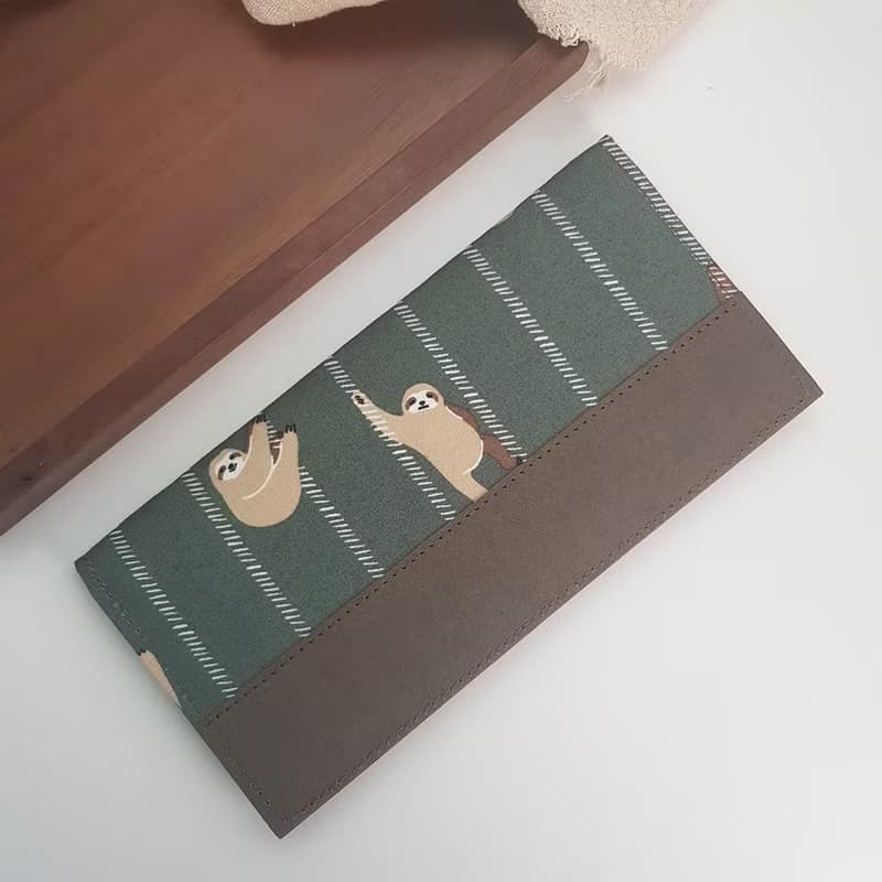 樹懶 韓國布 水洗牛皮紙夾 長夾 錢包