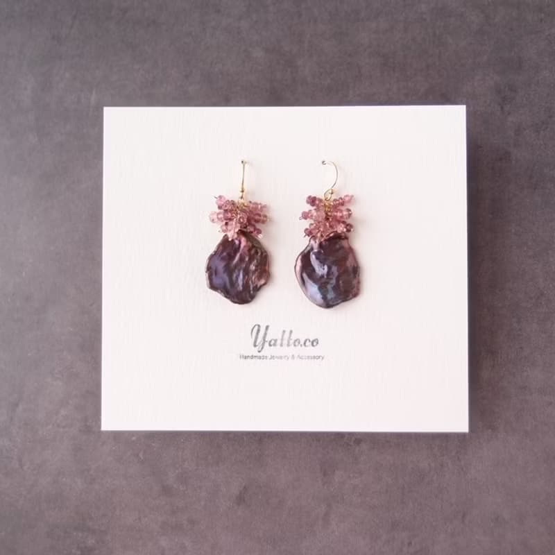 【K14gf】BIG Petal Pearl Earrings Tourmaline (mauve)