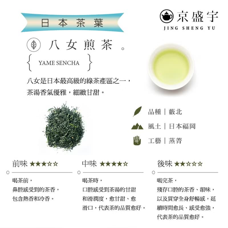 京盛宇【茶包】光之茶-日本八女煎茶-原葉袋茶12入