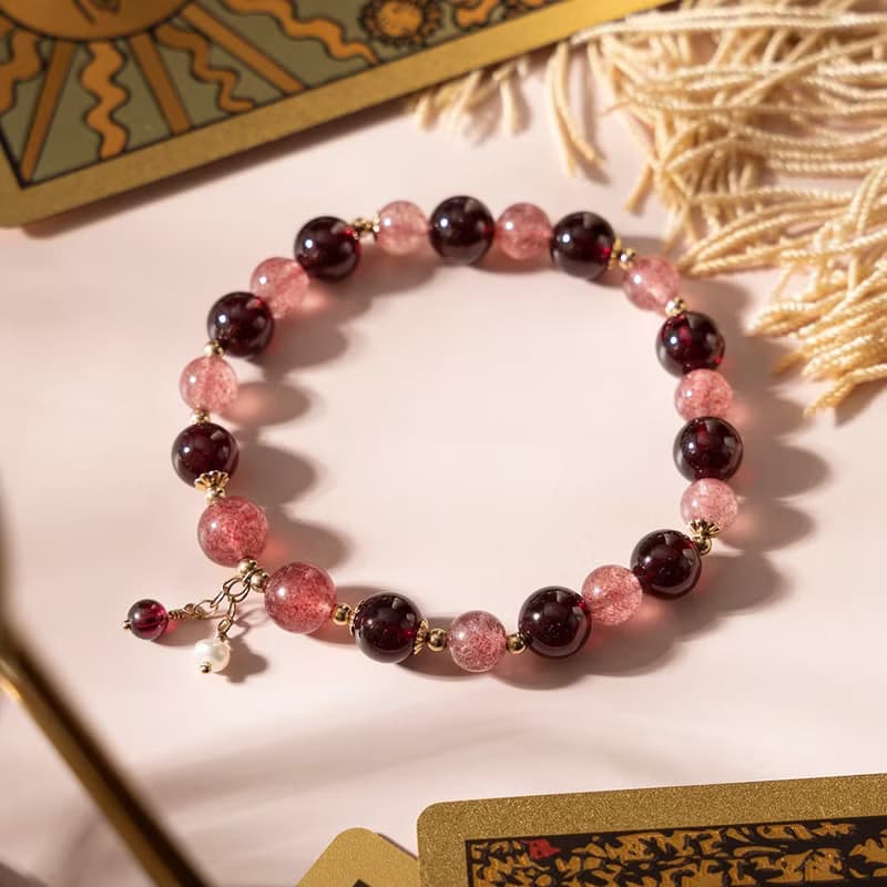 紫牙烏石榴石草莓晶14K包金水晶手鍊