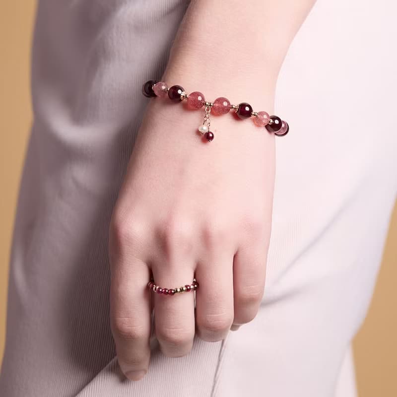 紫牙烏石榴石草莓晶14K包金水晶手鍊