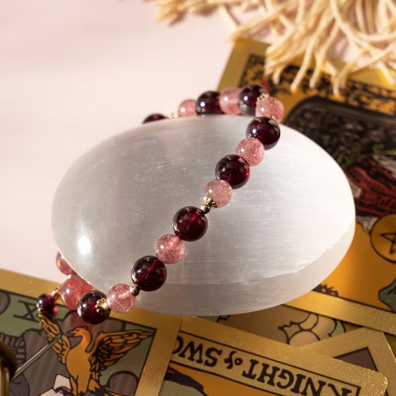 紫牙烏石榴石草莓晶14K包金水晶手鍊