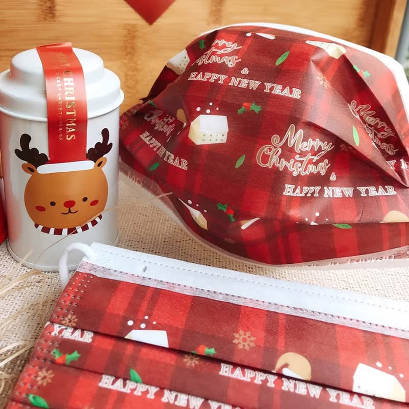 【無藏】聖誕紅格紋/成人醫療口罩/5入裝/10入盒/50入盒/雙鋼印