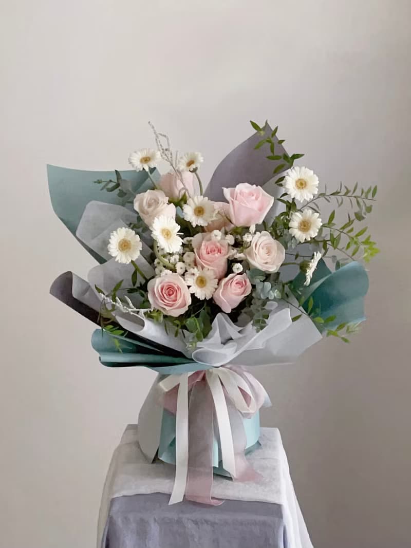 【鮮花】粉色玫瑰太陽花鮮花花束