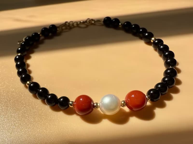 天然淡水珍珠/南紅/黑耀石/14KGF系列手鍊組 獨立原創