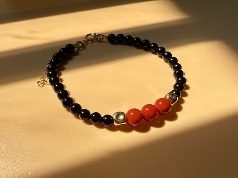 天然淡水珍珠/南紅/黑耀石/14KGF系列手鍊組 獨立原創