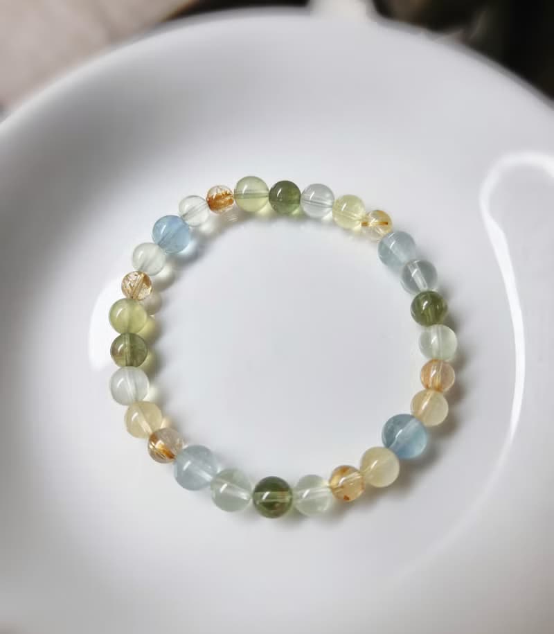 鈦晶 葡萄石  藍綠螢石 綠磷輝 水晶手鍊