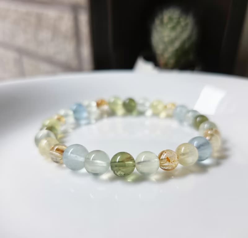 鈦晶 葡萄石  藍綠螢石 綠磷輝 水晶手鍊