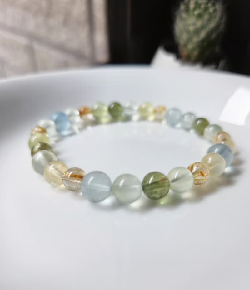 鈦晶 葡萄石  藍綠螢石 綠磷輝 水晶手鍊