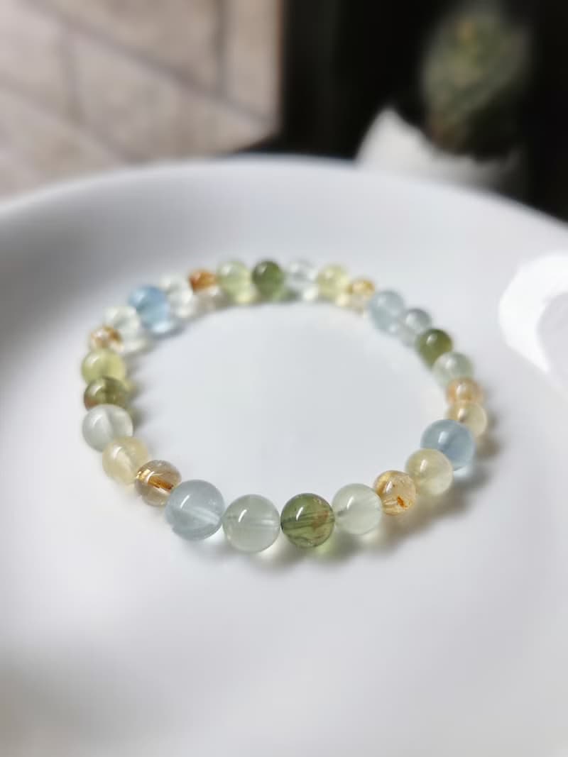鈦晶 葡萄石  藍綠螢石 綠磷輝 水晶手鍊