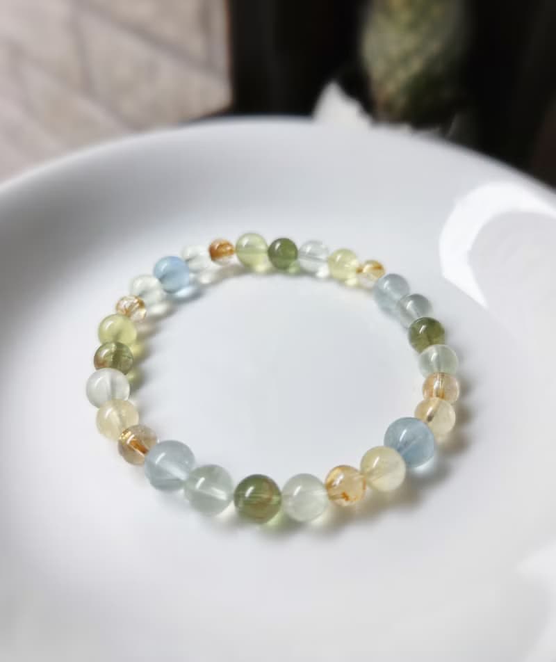 鈦晶 葡萄石  藍綠螢石 綠磷輝 水晶手鍊