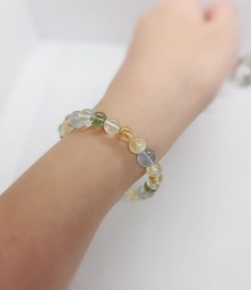 鈦晶 葡萄石  藍綠螢石 綠磷輝 水晶手鍊