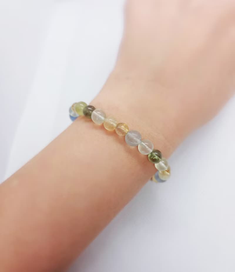 鈦晶 葡萄石  藍綠螢石 綠磷輝 水晶手鍊
