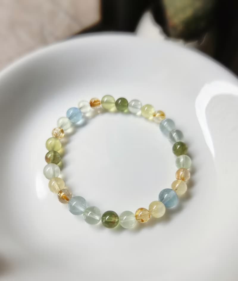 鈦晶 葡萄石  藍綠螢石 綠磷輝 水晶手鍊