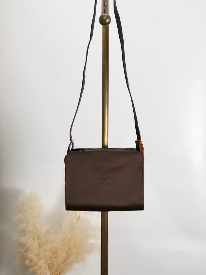 【 日本直送　名牌中古包 】Yves Saint Laurent イヴ・サンローラン ショルダーバッグ ブラウン YSL ナイロン vintage hiiu4k