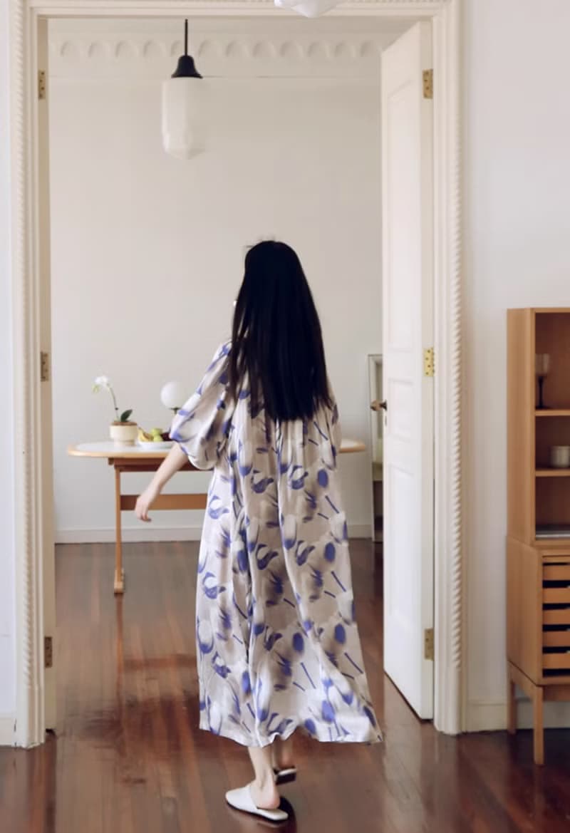 法式復古 天絲涼感連身裙 睡裙家居服