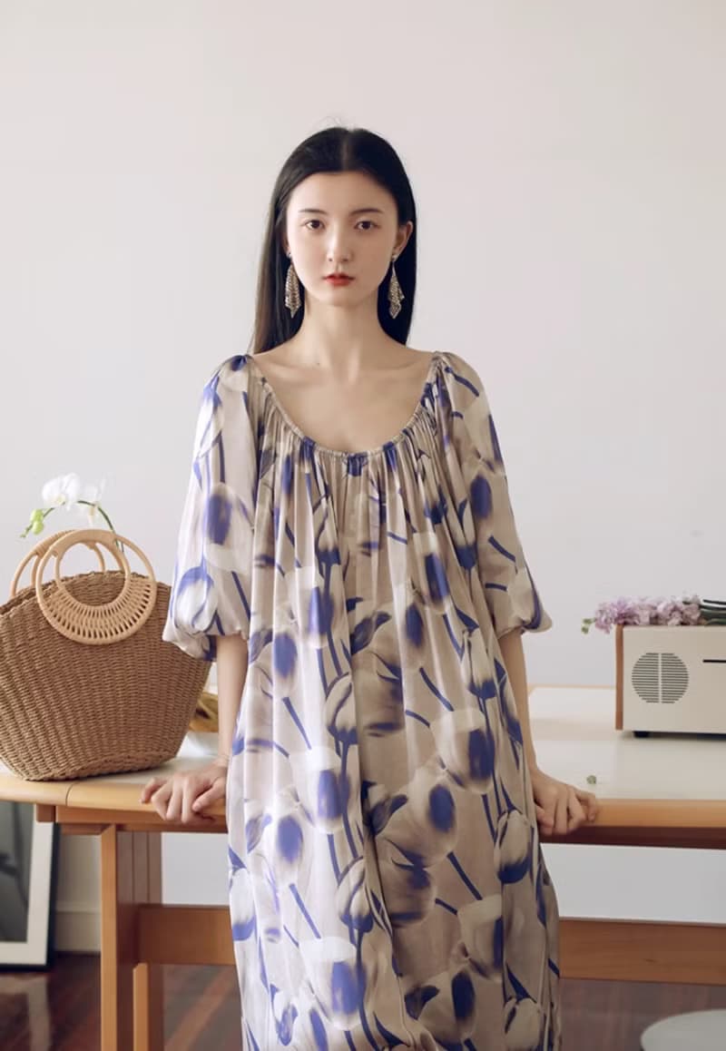 法式復古 天絲涼感連身裙 睡裙家居服