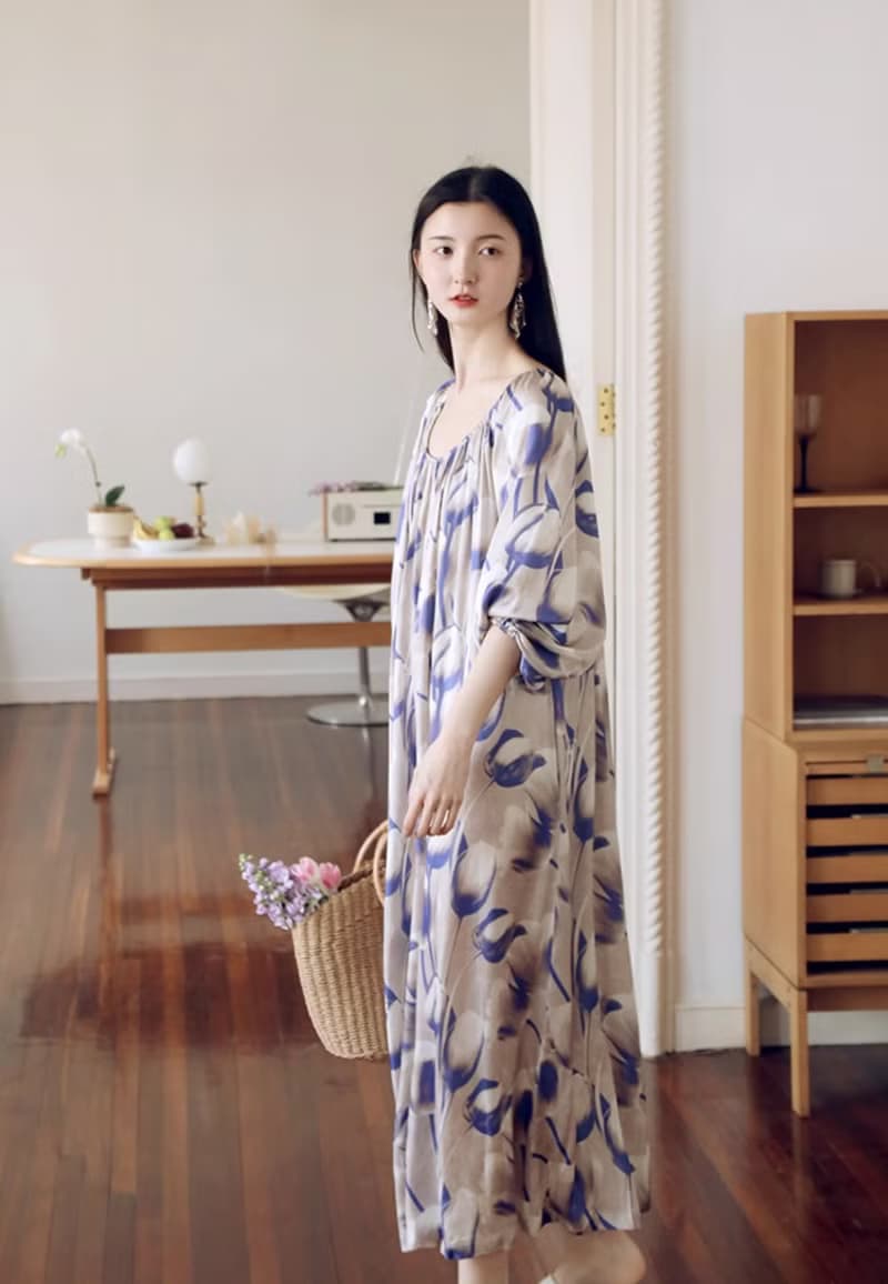 法式復古 天絲涼感連身裙 睡裙家居服